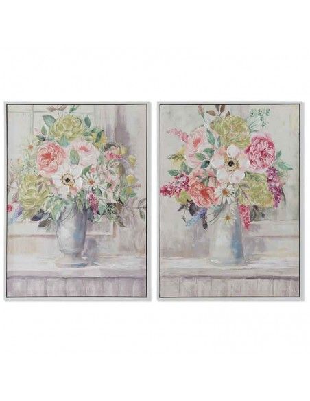 CUADRO FLORES EN FLORERO SET DE DOS 73x53