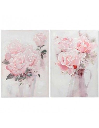 SET DE DOS CUADRO FLOR ROSA  100x70