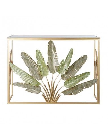 CONSOLA METAL ORO HOJAS PALMA 90x120