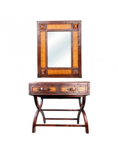 CONSOLA RATTAN - MADERA CON ESPEJO