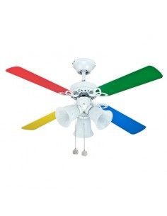 VENTILADOR DE TECHO ACERO CUATRO ASPAS BLANCO-MULTICOLOR