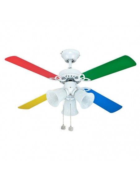 VENTILADOR DE TECHO ACERO CUATRO ASPAS BLANCO-MULTICOLOR