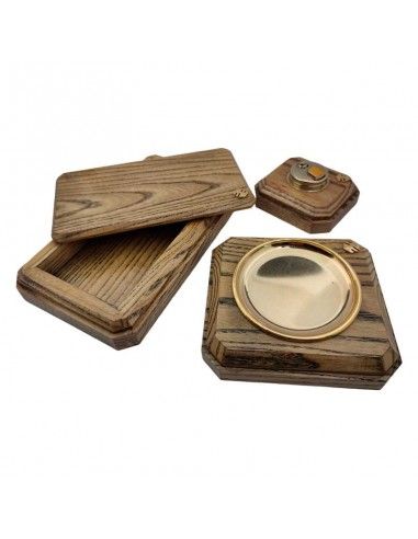 JUEGO DE FUMADOR MADERA Y LATÓN