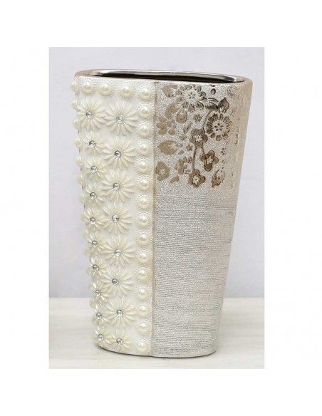 JARRON DE CERAMICA CON PERLAS-DORADO