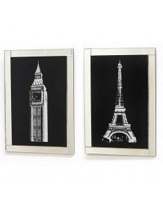 CUADROS ESPEJOS TORRE EIFFEL-BIGBEN PURP SET DE DOS