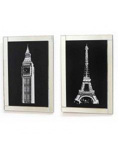CUADROS ESPEJOS TORRE EIFFEL-BIGBEN PURP SET DE DOS