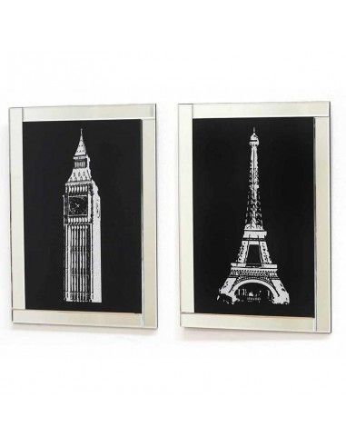 CUADROS ESPEJOS TORRE EIFFEL-BIGBEN PURP SET DE DOS
