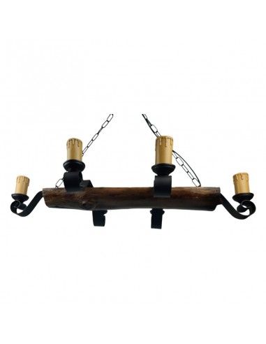 LAMPARA DE TECHO FORJA-MADERA 6 LUCES
