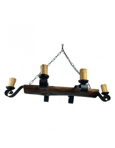 LAMPARA DE TECHO FORJA-MADERA 6 LUCES