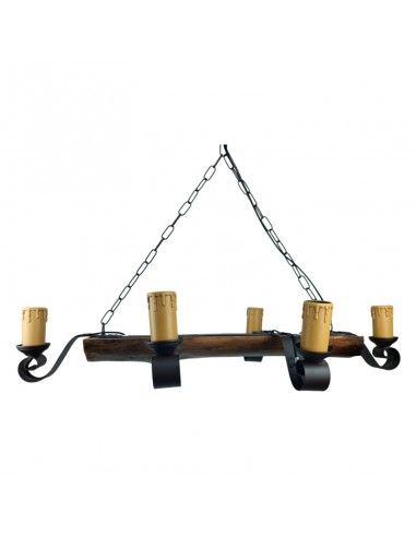 LAMPARA DE TECHO FORJA-MADERA 6 LUCES