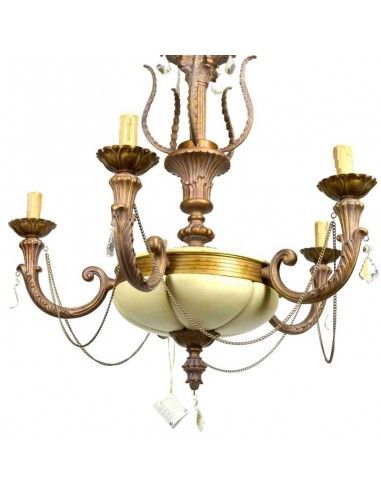 LAMPARA DE TECHO ORO - MARFIL 5 LUCES