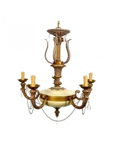 LAMPARA DE TECHO ORO - MARFIL 5 LUCES
