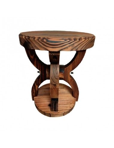 MESA Y 4 TABURETES RUEDA MADERA 70x70