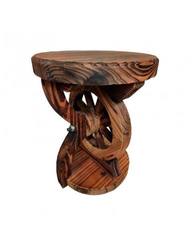 MESA Y 4 TABURETES RUEDA MADERA 70x70