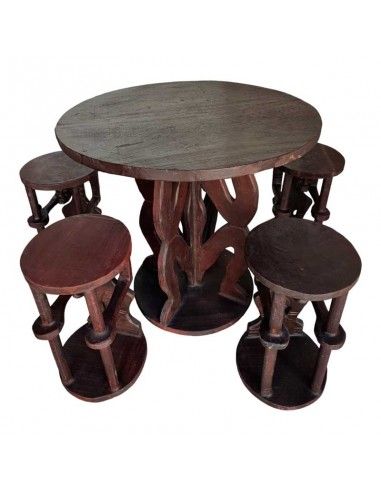 MESA AFRICANO Y 4 TABURETES MADERA 75x79