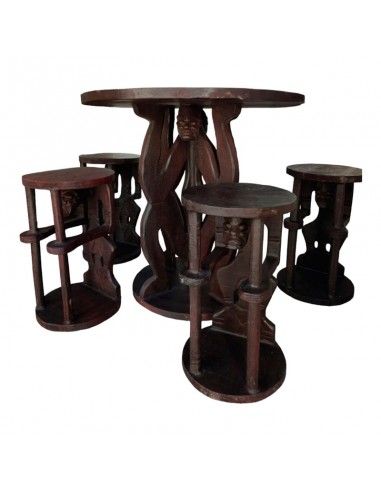 MESA AFRICANO Y 4 TABURETES MADERA 75x79