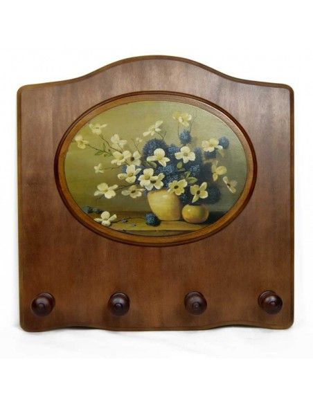 PERCHA DE PARED MADERA CON IMAGEN DE FLORES