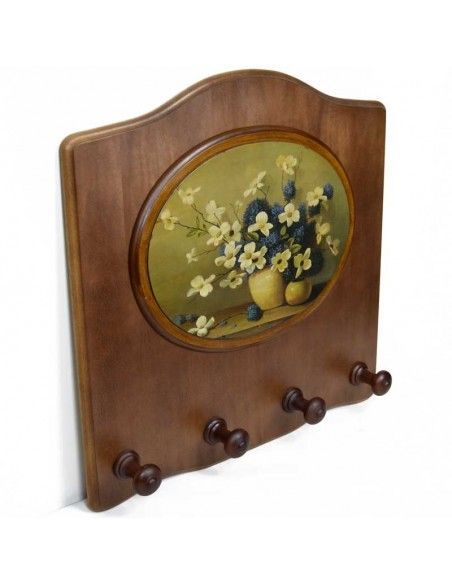 PERCHA DE PARED MADERA CON IMAGEN DE FLORES