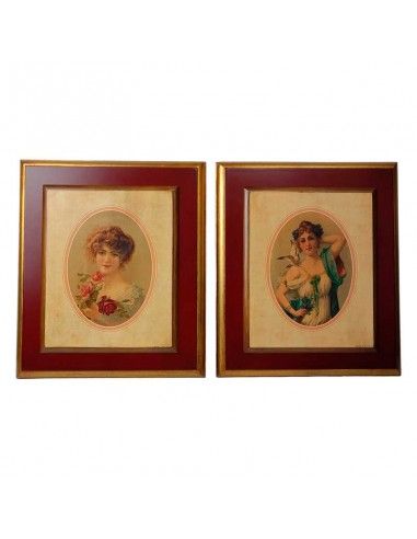 CUADRO MUJER EPOCA 35x30 set de dos
