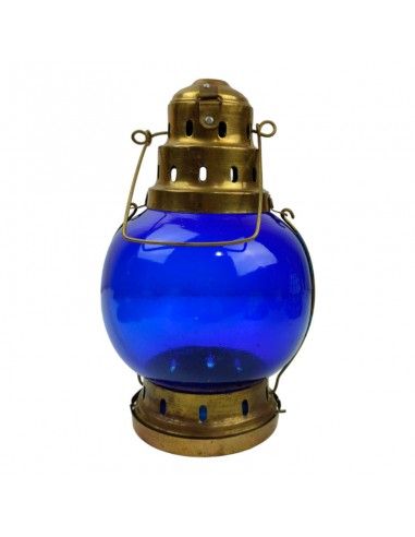 FAROL DECORATIVO LATÓN-AZUL 21x12