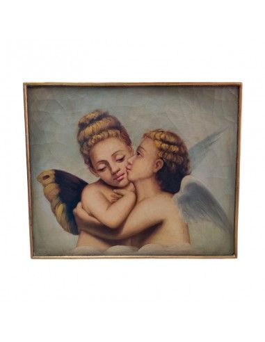 CUADRO ANTIGUO ANGELES ABRAZADOS 50x60