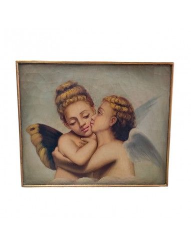 CUADRO ANTIGUO ANGELES ABRAZADOS 50x60