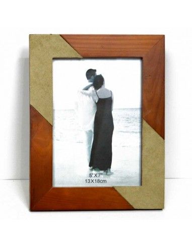 PORTAFOTO MADERA - POLIPIEL BEIGE