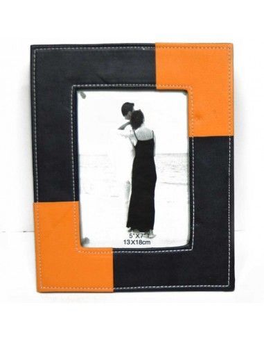 PORTAFOTO POLIPIEL COLOR NEGRO - NARANJA