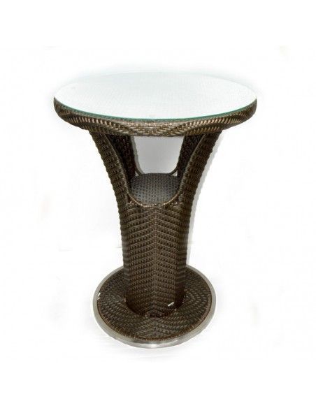 CONJUNTO DE JARDIN NOGAL MESA ALTA DE PIE Y TABURETES