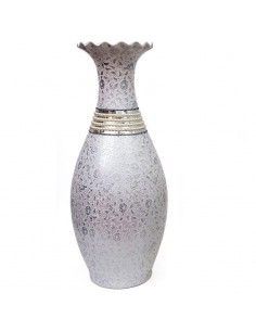 VASIJA DE CERAMICA CON PERLAS Y DIBUJO DE FLORES