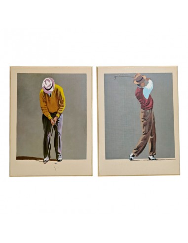 PAREJA CUADROS MADERA GOLF VINTAGE 40x30
