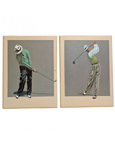 PAREJA CUADROS MADERA GOLF VINTAGE 40x30