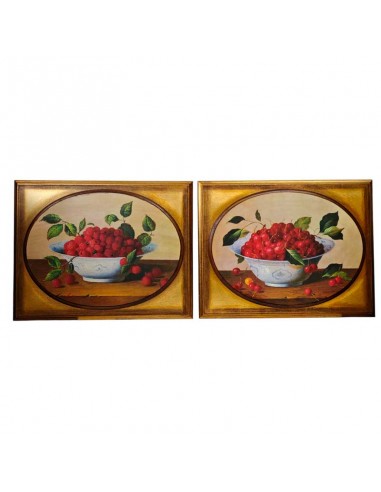 PAREJA CUADROS FRUTA MADERA VINTAGE...