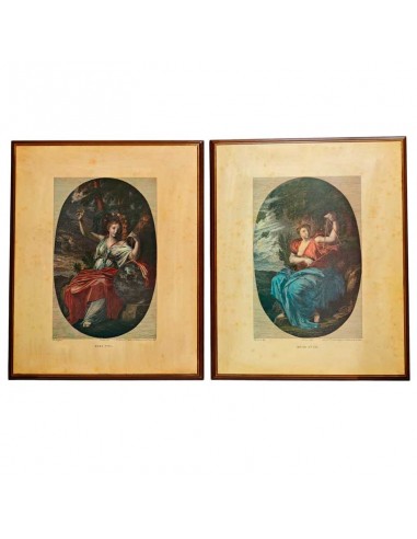 PAREJA CUADROS ALEGORÍA MADERA 52x42