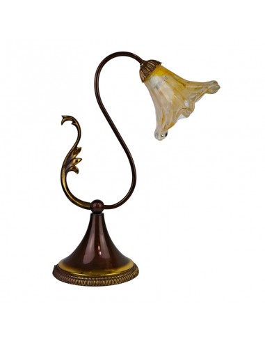 LÁMPARA BRONCE CUERO TULIPA ÁMBAR 45x18