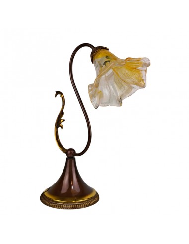 LÁMPARA BRONCE CUERO TULIPA ÁMBAR 45x18