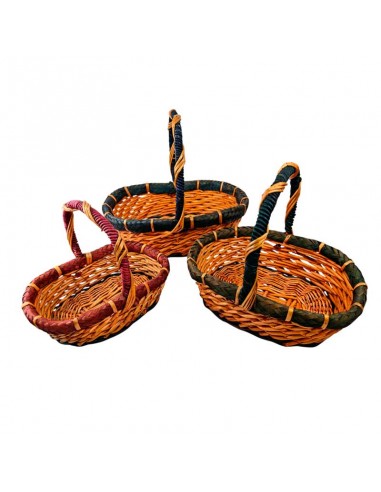 SET 3 CESTAS MIMBRE CON ASA 38x45