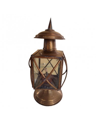 FAROL ANTIGUO DE LATÓN Y CRISTAL 24x13