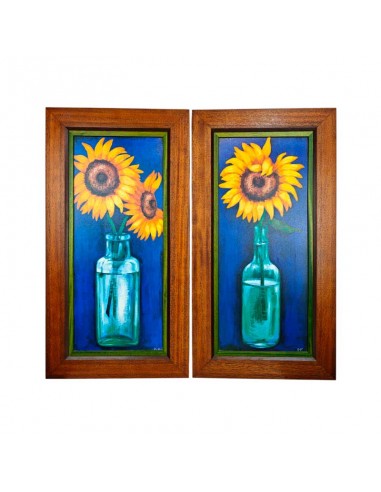 PAREJA ÓLEOS GIRASOLES EN JARRÓN 85x45