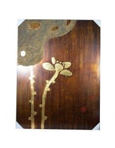 CUADRO MODERNO MARRON Y DORADO DE FLORES