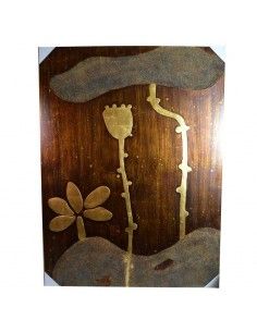CUADRO MODERNO MARRON Y DORADO DE FLORES