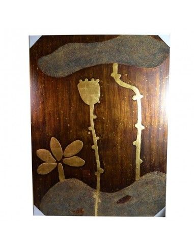 CUADRO MODERNO MARRON Y DORADO DE FLORES