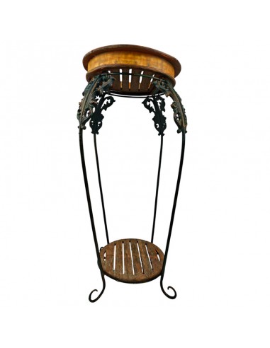 MACETERO DE PIE FORJA Y MADERA 78x42