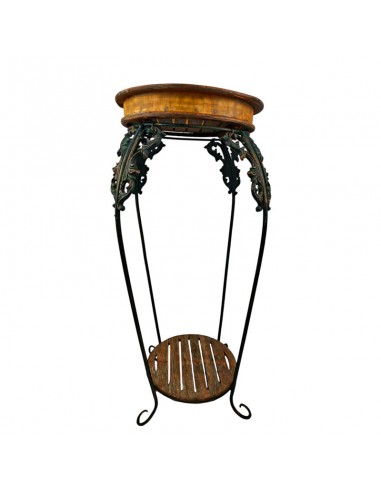 MACETERO DE PIE FORJA Y MADERA 78x42