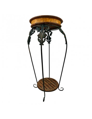 MACETERO DE PIE FORJA Y MADERA 78x42