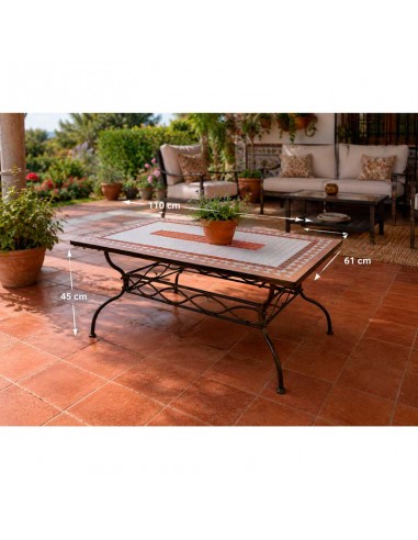 MESA DE CENTRO DE FORJA Y MOSAICO 45x110
