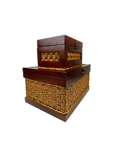 SET 2 CAJAS MADERA Y RATTÁN 20x38