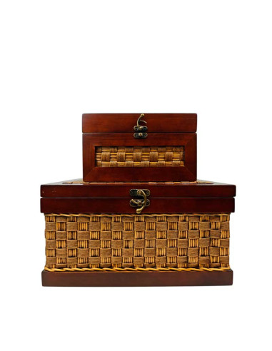 SET 2 CAJAS MADERA Y RATTÁN 20x38