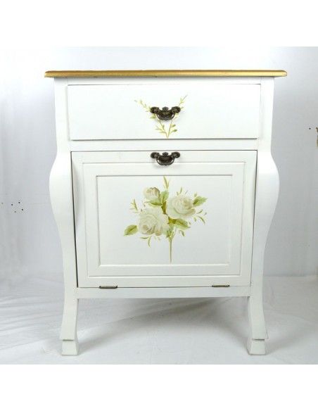 MESA AUXILIAR DE MADERA BLANCA CON FLORES