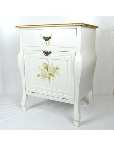 MESA AUXILIAR DE MADERA BLANCA CON FLORES